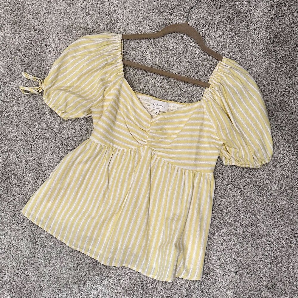In February Yellow & White Striped Baby Doll Short Sleeve